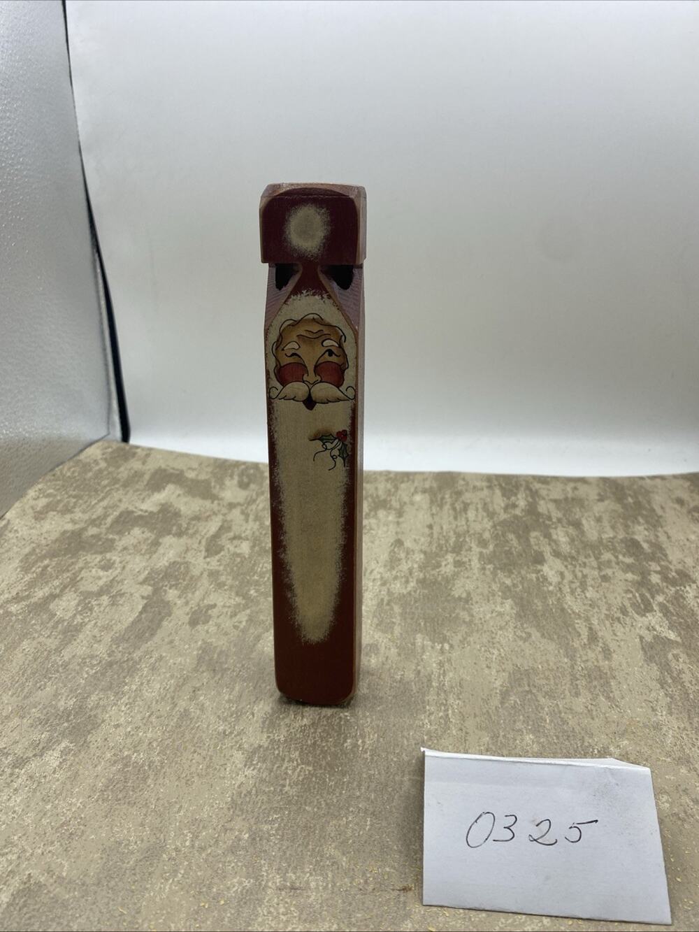 Hand carved & Hand painted Wooden Santa Claus Blow Horn 8” Tall
